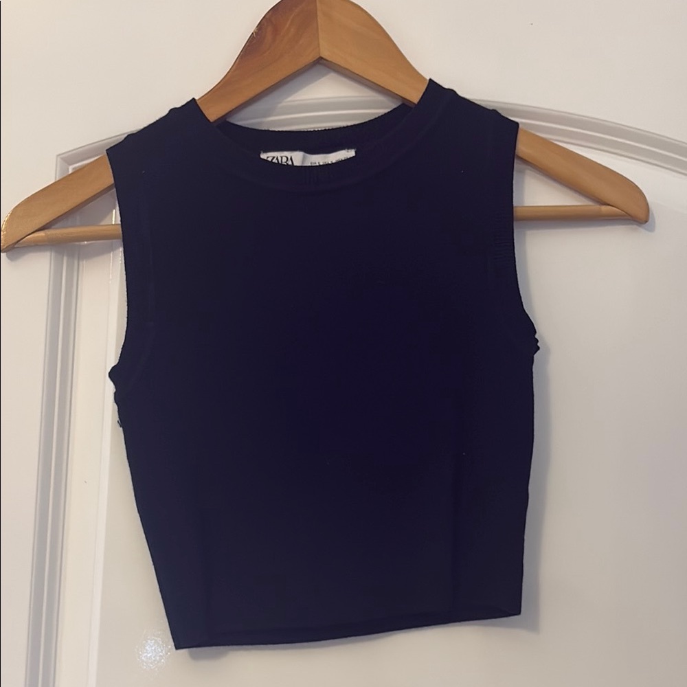 Zara Blue Sleeveless Fitted Crop Tank